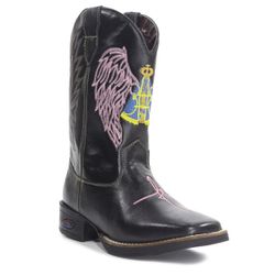Bota Texana Feminina Cano Longo Bordado Preto - KRN SHOES | Calçados Casuais