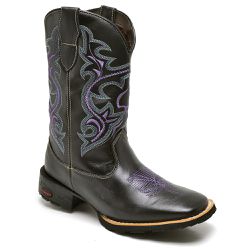 Bota Texana Feminina Preta Bordado Roxo - KRN SHOES | Calçados Casuais
