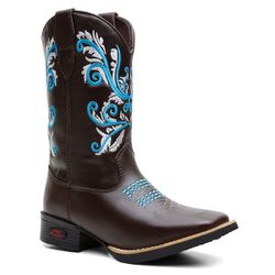 Bota Texana Feminina Cano Longo Café Azul - KRN SHOES | Calçados Casuais