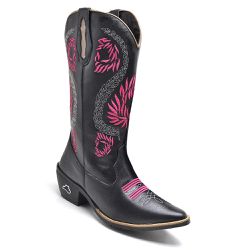 Bota Texana Feminina Cano Longo Bico Fino Preto - KRN SHOES | Calçados Casuais