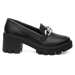 Mocassim Feminino Tratorado Sintético Corrente Preto - KRN SHOES | Calçados Casuais