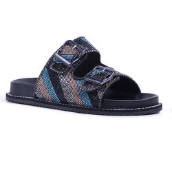 Sandália Rasteira Feminina Birken Pedraria Strass Napa Preta - KRN SHOES | Calçados Casuais