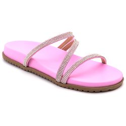 Chinela Feminina Rasteira Pedraria Napa Rosa Azaleia - KRN SHOES | Calçados Casuais