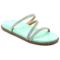 Chinela Feminina Rasteira Pedraria Napa Verde Água - KRN SHOES | Calçados Casuais