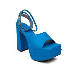 Sandália Feminina Meia Pata com Strass em Napa Azul Maré - KRN SHOES | Calçados Casuais