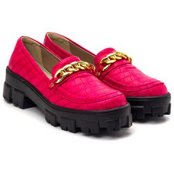 Sapato Mocassim Feminino Oxford Tratorado Craquelê Pink e Preto - KRN SHOES | Calçados Casuais