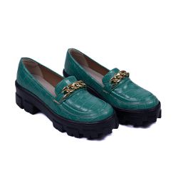 Sapato Mocassim Feminino Oxford Tratorado Craquelê Salsa e Preto - KRN SHOES | Calçados Casuais