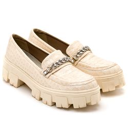 Sapato Mocassim Feminino Oxford Tratorado Craquelê Verniz Off White - KRN SHOES | Calçados Casuais