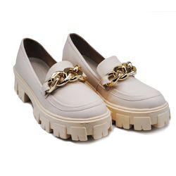 Sapato Mocassim Feminino Oxford Tratorado Napa Off White - KRN SHOES | Calçados Casuais