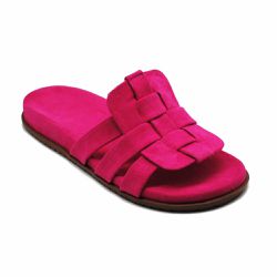 Papete Feminina Rasteira com Tiras Entrelaçadas Camurça Pink - KRN SHOES | Calçados Casuais