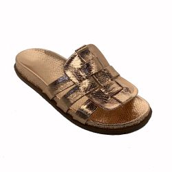 Papete Feminina Rasteira com Tiras Entrelaçadas Cristal Cobre - KRN SHOES | Calçados Casuais