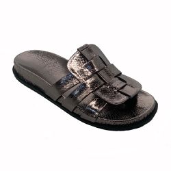 Papete Feminina Rasteira com Tiras Entrelaçadas Cristal Prata Velho - KRN SHOES | Calçados Casuais