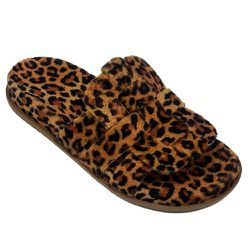 Papete Feminina Rasteira com Tiras Entrelaçadas Tecido Onça - KRN SHOES | Calçados Casuais