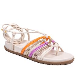 Papete Feminina Rasteira com Tiras Napa Off White e Colorida - KRN SHOES | Calçados Casuais