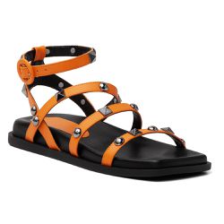 Sandália Papete Feminina Rasteira Napa Laranja - KRN SHOES | Calçados Casuais