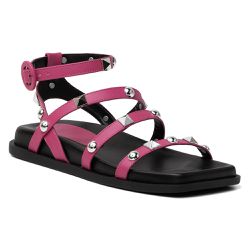 Sandália Papete Feminina Rasteira Napa Rosa Shock - KRN SHOES | Calçados Casuais