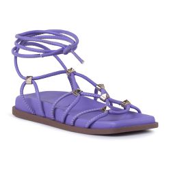 Sandália Papete Flatform Feminina Com Amarração Napa Lilás - KRN SHOES | Calçados Casuais