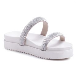 Papete Feminina FlatForm Tiras de Strass Napa Off White - KRN SHOES | Calçados Casuais