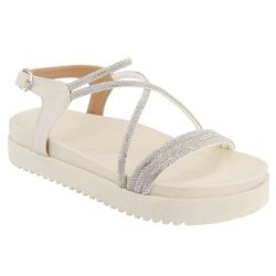 Papete Feminina Flatform com Tiras de Strass Napa Prata - KRN SHOES | Calçados Casuais