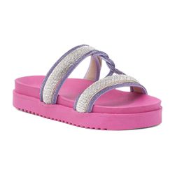 Papete Flat Feminina Em Napa Pink e Strass Lilás - KRN SHOES | Calçados Casuais