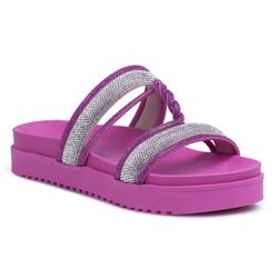 Papete Flat Feminina Em Napa Pink e Strass Pink - KRN SHOES | Calçados Casuais