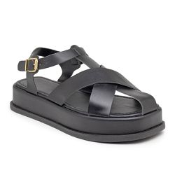 Sandália Feminina Papete Flatform Tiras Cruzadas Preto - KRN SHOES | Calçados Casuais