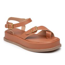 Sandália Feminina Papete Flatform em Fivela Caramelo - KRN SHOES | Calçados Casuais