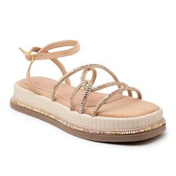 Sandália Papete Feminina Nude Strass - KRN SHOES | Calçados Casuais