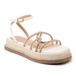 Sandália Papete Feminina Off White Strass - KRN SHOES | Calçados Casuais