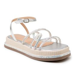 Sandália Papete Feminina Prata Strass - KRN SHOES | Calçados Casuais