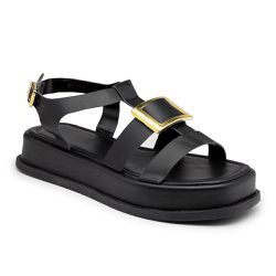 Sandália Papete Feminina Flatform Preto - KRN SHOES | Calçados Casuais