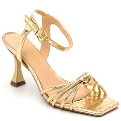 Sandália Feminina Salto Taça Craquelê Dourado - KRN SHOES | Calçados Casuais