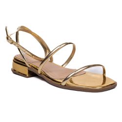 Sandália Feminina Rasteira com Tiras Napa Metalizada Dourada - KRN SHOES | Calçados Casuais