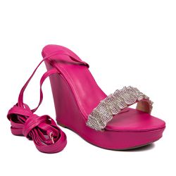 Sandália Feminina Salto Anabela com Corda e Strass Napa Pink - KRN SHOES | Calçados Casuais