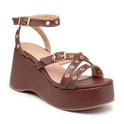 Sandália Feminina Anabela Plataforma Napa Cacau - KRN SHOES | Calçados Casuais