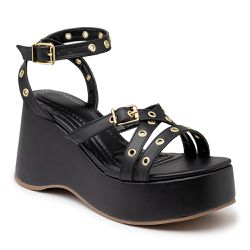 Sandália Feminina Anabela Plataforma Napa Preto - KRN SHOES | Calçados Casuais