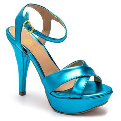 Sandália Feminina Meia Pata Salto Fino em Napa Metalizada Azul Serenity - KRN SHOES | Calçados Casuais