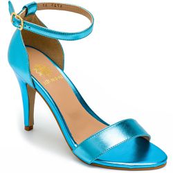 Sandália Feminina Social Salto Alto em Metalizado Azul Celeste - KRN SHOES | Calçados Casuais
