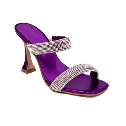 Tamanco Feminino Salto Taça com Strass Napa Metalizada Roxa - KRN SHOES | Calçados Casuais