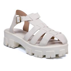 Sandália Feminina Aranha com Fivela Napa e Solado Off White - KRN SHOES | Calçados Casuais