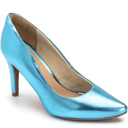 Sapato Scarpin Salto Alto em Napa Metalizada Azul Serenity - KRN SHOES | Calçados Casuais