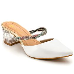 Tamanco Mule Feminino Salto Transparente Napa Branco - KRN SHOES | Calçados Casuais