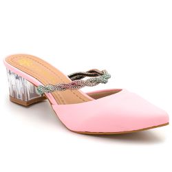 Tamanco Mule Feminino Salto Transparente Napa Rosa Bebê - KRN SHOES | Calçados Casuais