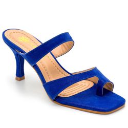Tamanco Sandália Feminino Salto Baixo Bico Quadrado Nobucado Azul Bic - KRN SHOES | Calçados Casuais