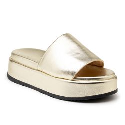 Tamanco Papete Feminino Flatform Ouro Light - KRN SHOES | Calçados Casuais