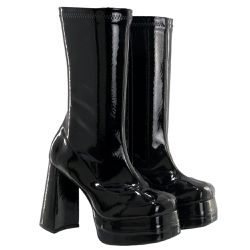 Bota Feminina Meia Pata Salto Grosso Stretch Verniz Preto - KRN SHOES | Calçados Casuais