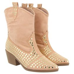 Bota Feminina Western Salto Baixo com Spikes Suede Rosado - KRN SHOES | Calçados Casuais