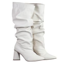 Bota Feminina Slouchy Salto Médio Triangular Napa Off White - KRN SHOES | Calçados Casuais