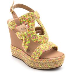 Sandália Feminina Anabela Napa Nude E Corda Amarelo Neon - KRN SHOES | Calçados Casuais