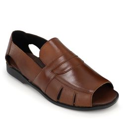 Sandália Masculina Couro Legítimo Conhaque - KRN SHOES | Calçados Casuais